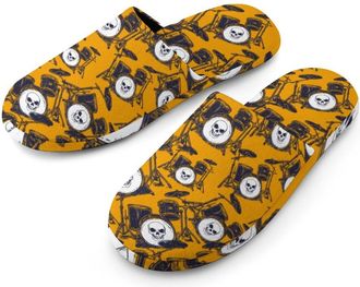 Generic Drum Set with Skull Mens Cotton Slippers Memory Foam Comfort House Shoes Winter Indoor Slipper for Hotel Casa Spa