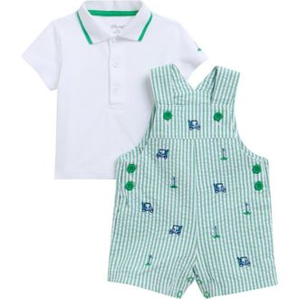 Little Me Golf Detail Polo Shirt & Shortall Set in Green at Nordstrom, Size 12M