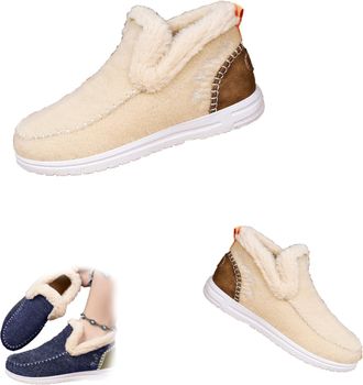 Generic Womens Winter Plush Lined Flat Shoes, Winter Flat Fluffy Ankle Snow Boots,Loafer Casual Outdoor Plush Short,Warm Faux Fur Lined Anti-Slip Slip on (Apr