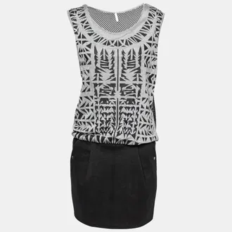 Faith Connexion Monochrome Abstract Print Jersey Mesh Back Sleeveless Tank Dress