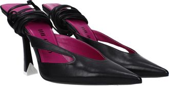 The Attico Womens Pointed-Toe Leather Mule Black Heels
