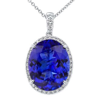 Pompeii3 5 Ct TW Oval Tanzanite & Lab Grown Diamond Halo Pendant 14k White Gold Necklace