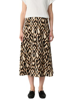 Comma Midirock COMMA, Damen, Gr. 34, grau (grau, schwarz), Web, Obermaterial: 54% Lyocell, 26% Viskose, 20% Leinen, gemustert, normal kniebedeckend, R&ouml;cke M