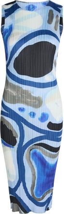 Pleats Please Issey Miyake Printed Pleated Woven Midi Dress - Light Blue - 5