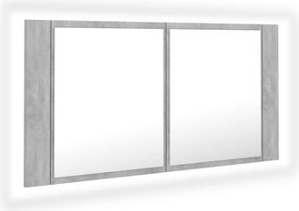 vidaXL Armario Espejo Ba&ntilde;o Luz Led Acr&iacute;lico Gris Hormig&oacute;n 90x12x45 Cm Vidaxl
