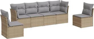 vidaXL Vidaxl - Juego De Sof&aacute;s Jard&iacute;n Con Cojines 6 Pzas Rat&aacute;n Sint&eacute;tico Beige