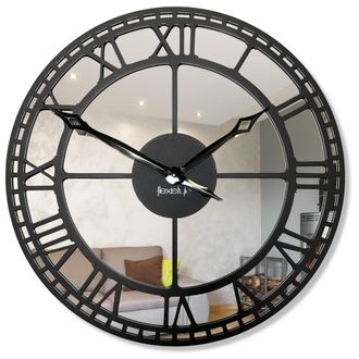 OEM Reloj De Pared Met&aacute;lico Con Espejo Negro De 50 Cm