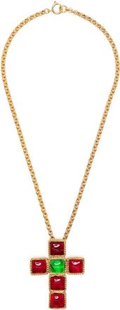 Gripoix cross pendant chain necklace - women - Gold Plated Metal/glass - One Size