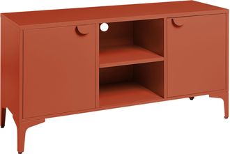 Beliani Mueble De Tv Industrial De Dos Puertas Con Seis Estantes Y Un Compartimento Abierto De Acero Pintado Sala De Estar Marr&oacute;n Dorado Ardura