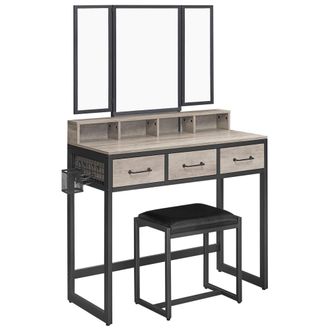 Vasagle Tocador con espejo plegable de 3 piezas y 3 cajones de color greige