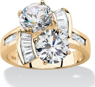 Palm Beach Jewelry 5.20 TCW CZ 14k Gold-plated Silver 2-Stone Ring