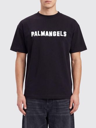 Palm Angels Short-Sleeved Cotton T-shirt with Contrast Logo on the Neck