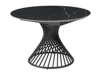 Vente-Unique Mesa de comedor extensible de 4 a 8 cubiertos en cer&aacute;mica y metal - Efecto m&aacute;rmol negro - CASTINA