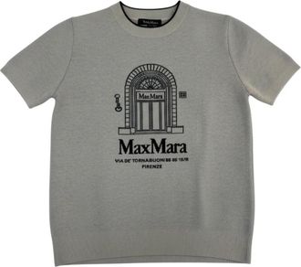 Max Mara Euforia Jacquard Knit T-shirt - Dames - Ronde hals truien - Grijs - XL - Wol - Truien & Vesten