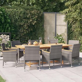 vidaXL Juego De Comedor De Jard&iacute;n 9 Piezas Con Cojines Gris Vidaxl