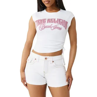 True Religion Crystal Ruched Baby Tee in Optic White at Nordstrom, Size Xx-Large