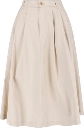 Aspesi Beige Pleated Midi Cotton Skirt Skirt