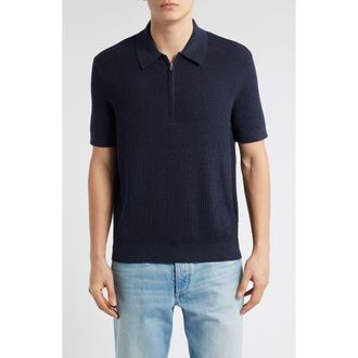Nn.07 Hansie 6600 Organic Cotton Quarter Zip Sweater Polo in Navy Melange at Nordstrom, Size Xx-Large
