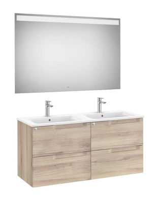 Roca Mueble Lavabo Doble 1200mm Aleyda 2 Cajones + Espejo Beige Madera