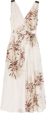 Brunello Cucinelli Beige Floral V Neck Maxi Dress