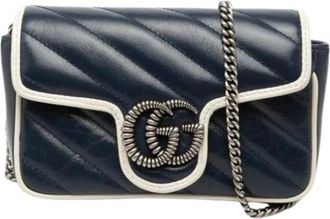 Gucci Pre-owned Gewatteerde Crossbodytas - Dames - Vintage Schoudertas - Blauw - ONE Size - Leer - Vintage