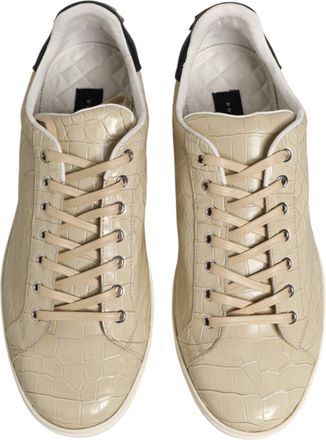 Dolce & Gabbana Mens Beige London Low Top Leather Sneakers Shoes Crocodile+05lf