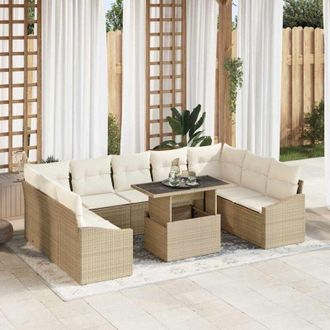 vidaXL Conjunto De Sof&aacute; De Jard&iacute;n Con Coj&iacute;n 10 Pcs Beige Y Crema Vidaxl