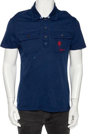 Just Cavalli Blue Cotton Palm Tree Embroidered Polo T Shirt