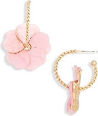 Natasha Flower Drop C Hoop Earrings in Gold/Pink at Nordstrom Rack