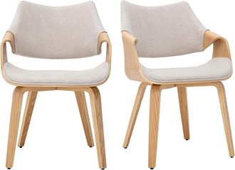 Miliboo Sillas De Tela Efecto Terciopelo Texturizado Beige Y Madera Clara (lote De 2) Sevan