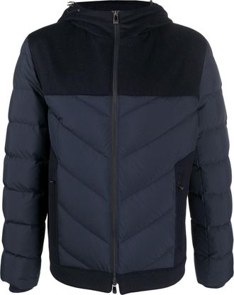 Corneliani hooded padded-design jacket - men - Polyester/Polyester/Cotton/Feather/Down - 46 - Blue