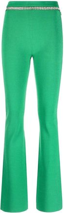 Paco Rabanne rhinestone-embellished ribbed-knit flared trousers - women - Viscose/Spandex/Elastane/Polyester - M - Green