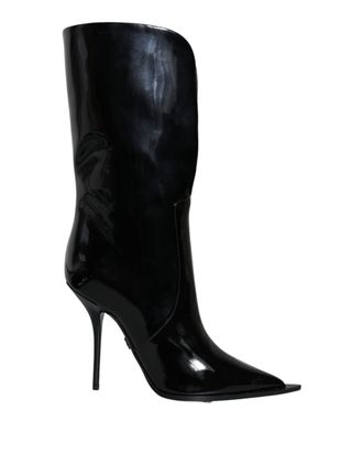 Dolce & Gabbana Black Patent Leather Mid Calf Boots Womens Shoes