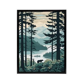 Artery8 Great Bear Rainforest Coastal Landscape Framed Canvas Wall Art Print in Blue | Size: W24 x H32