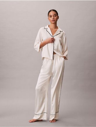 Calvin Klein Womens Satin Sheen Pants - White/Natural - XL