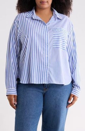 Beach Lunch Lounge Long Sleeve Button Front Shirt in Lake Stream at Nordstrom Rack, Size 1 X