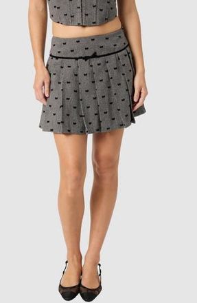 All in Favor Flocked Bow Pleated Miniskirt in Charcoal at Nordstrom Rack, Size Large