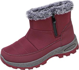 Generic Women Platform Snow Boots Warm Ladies Fur Lined Ankle Boots Slip On Water-resistant Hiking Comfortable with Side Zipper Thermal Mid Calf Womens Winter
