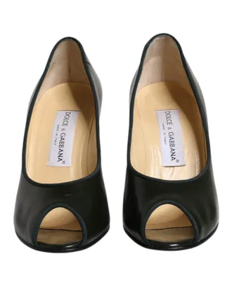 Dolce & Gabbana Green Leather Peep Toe Heels Pumps Womens Shoes (Pre-Owned)