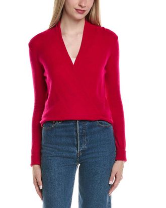 Sofiacashmere Sofiacashmere Modern Faux Wrap Wool & Cashmere-Blend Sweater