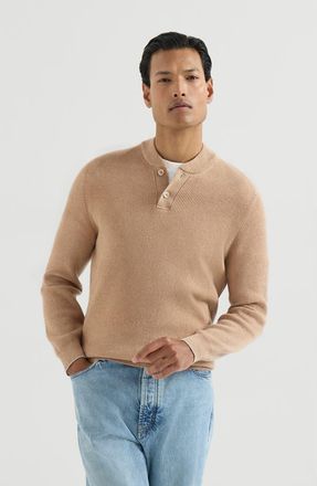 Brunello Cucinelli Cashmere English rib sweater with Henley collar in Camel at Nordstrom, Size 60