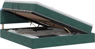 vidaXL Cama De Almacenamiento Led Con Colch&oacute;n Verde Oscuro Vidaxl