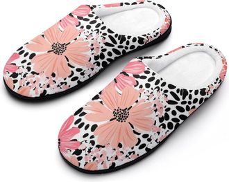 Generic Leopard Flowers Pattern Cotton Slippers for Women Indoor Outdoor Slipper Slip-On Memory Foam Home Shoes