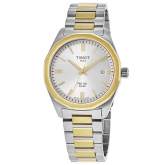 Tissot PRC100 Solar Silver Dial Two-Tone Yellow Gold PVD Steel Mens Watch T151.422.22.031.00