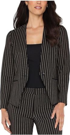Liverpool L.A. Petite Collarless Super Stretch Ponte Fitted Blazer Womens Jacket Ticking Stripe Print : PXL, Elastane/Nylon/Ponte