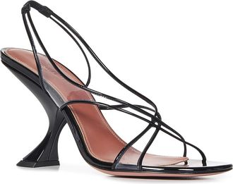 Amina Muaddi Womens Sandals Lena 90 Black Patent Pvc