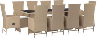 vidaXL Set Comedor De Jard&iacute;n 11 Pzas Con Cojines Rat&aacute;n Sint&eacute;tico Beige Vidaxl