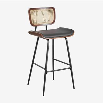 Sklum Sklum - Sgabello alto in legno, rattan e similpelle Raysa