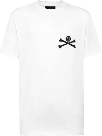 Philipp Plein Jersey T-Shirt Ronde Hals Skelet - Heren - T-shirts - Wit - L - Katoen - Tops