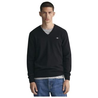 GANT Sweatshirts, male, Black, Size: XL Ultra Fine Wool V-Neck Sweater